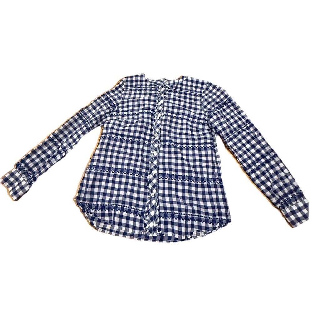 TALBOTS Women’s Navy Blue & White Checkered Button Up Blouse Size Small Petite